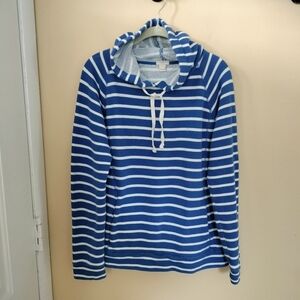 J Crew Blue White Striped Cotton Sweatshirt Hoodie M Vacation Nautical Beach